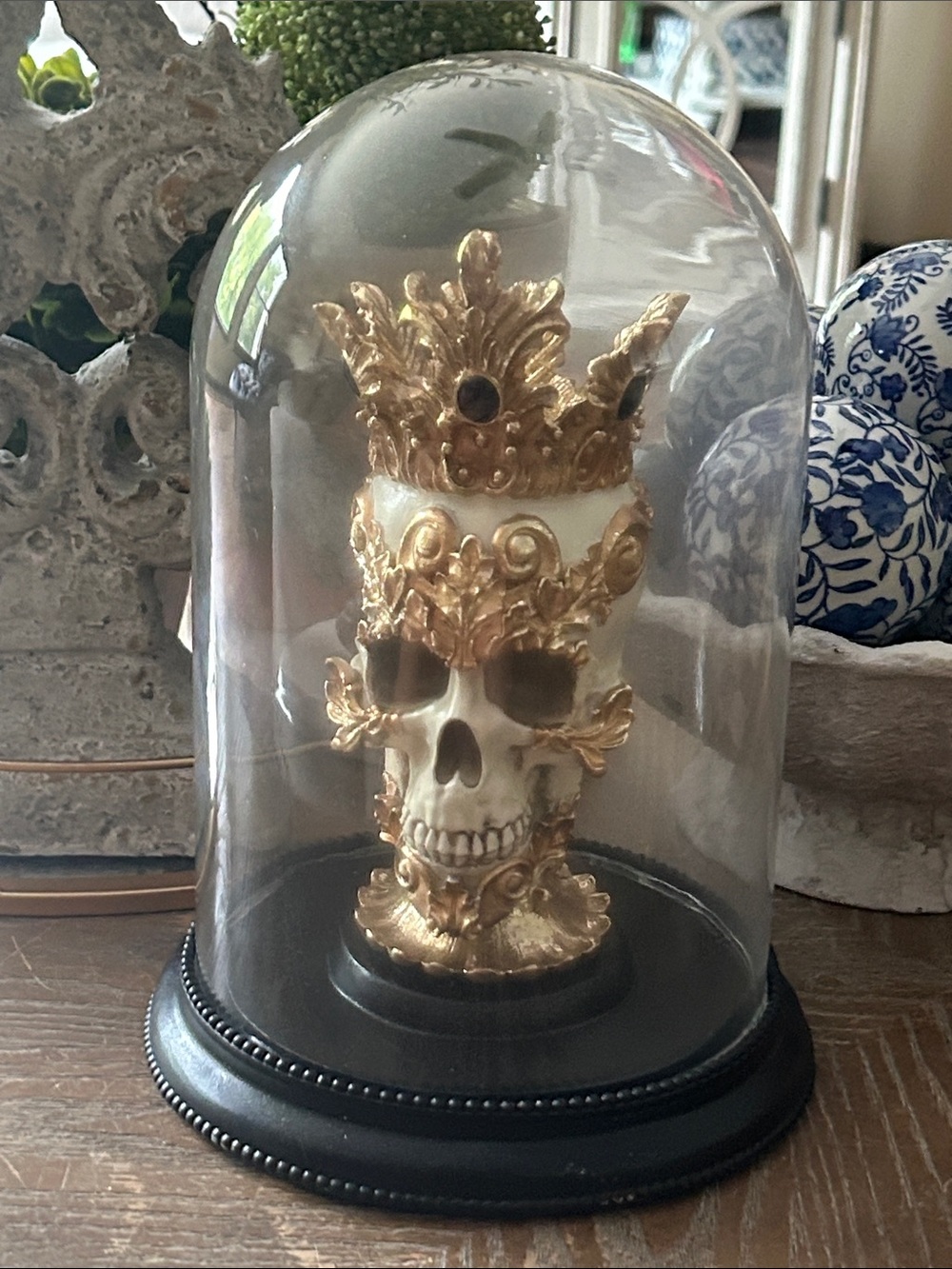 NEW! Ornate Vintage Inspired Victorian Gothic Royal Skeleton Skull Glass Cloche